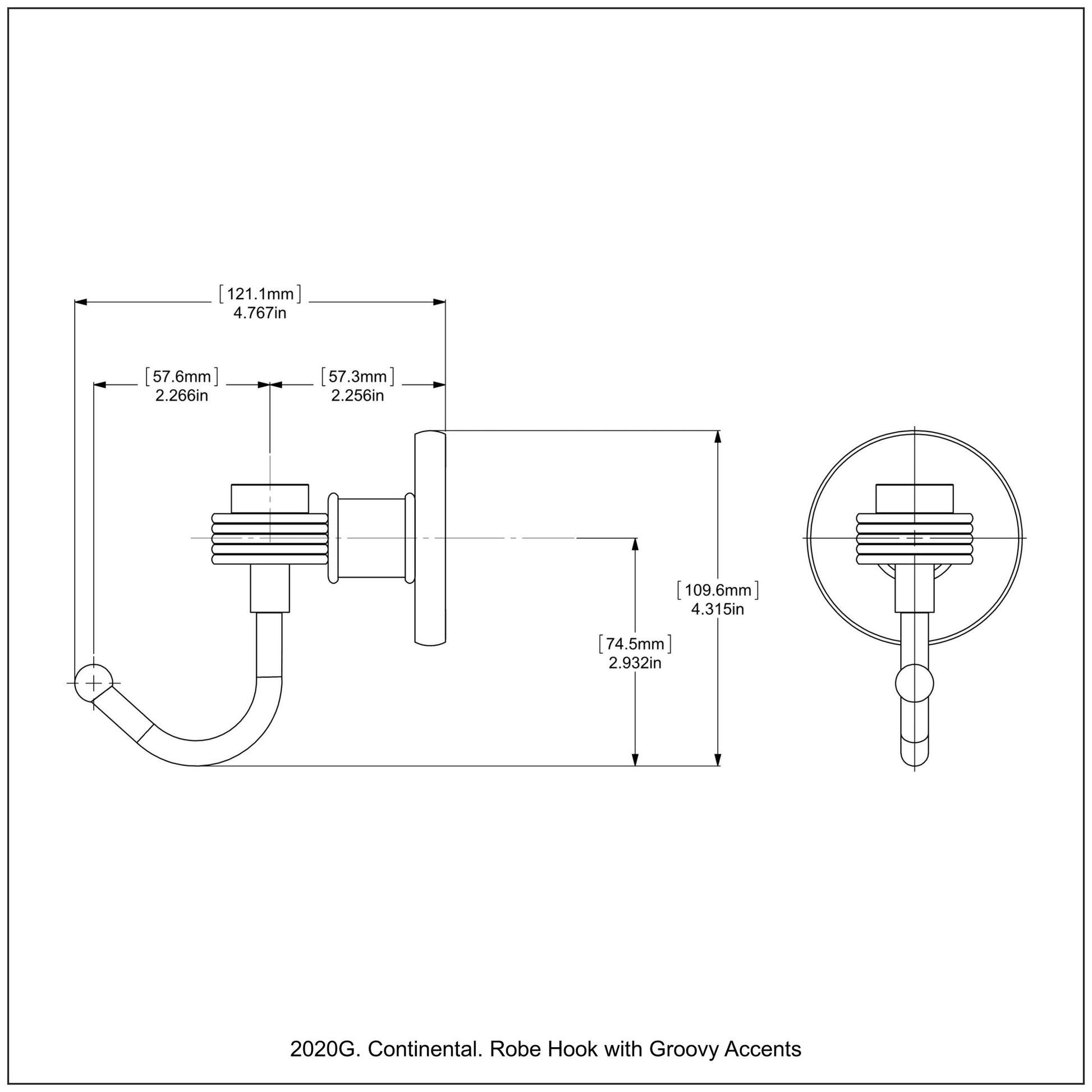 Allied Brass Skyline 2020G 2.8" x 4.77" Matte White Solid Brass Robe Hook With Grooved Accents