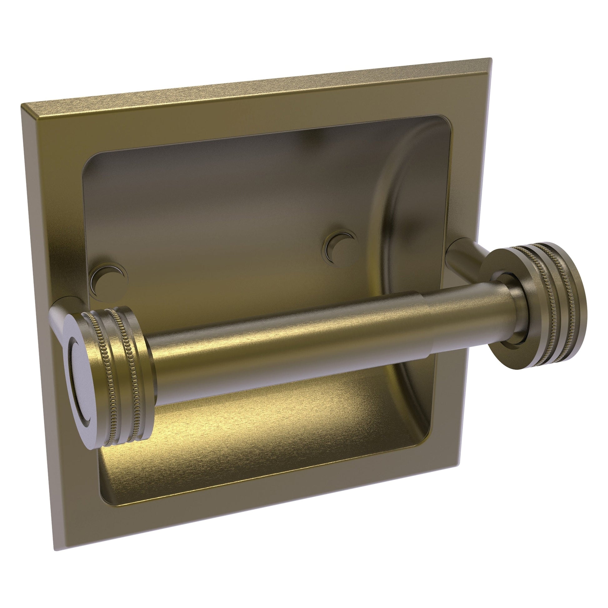 Allied Brass Skyline 2024-CD 6.3" x 6.1" Antique Brass Solid Brass Recessed Toilet Tissue Holder With Dotted Accents