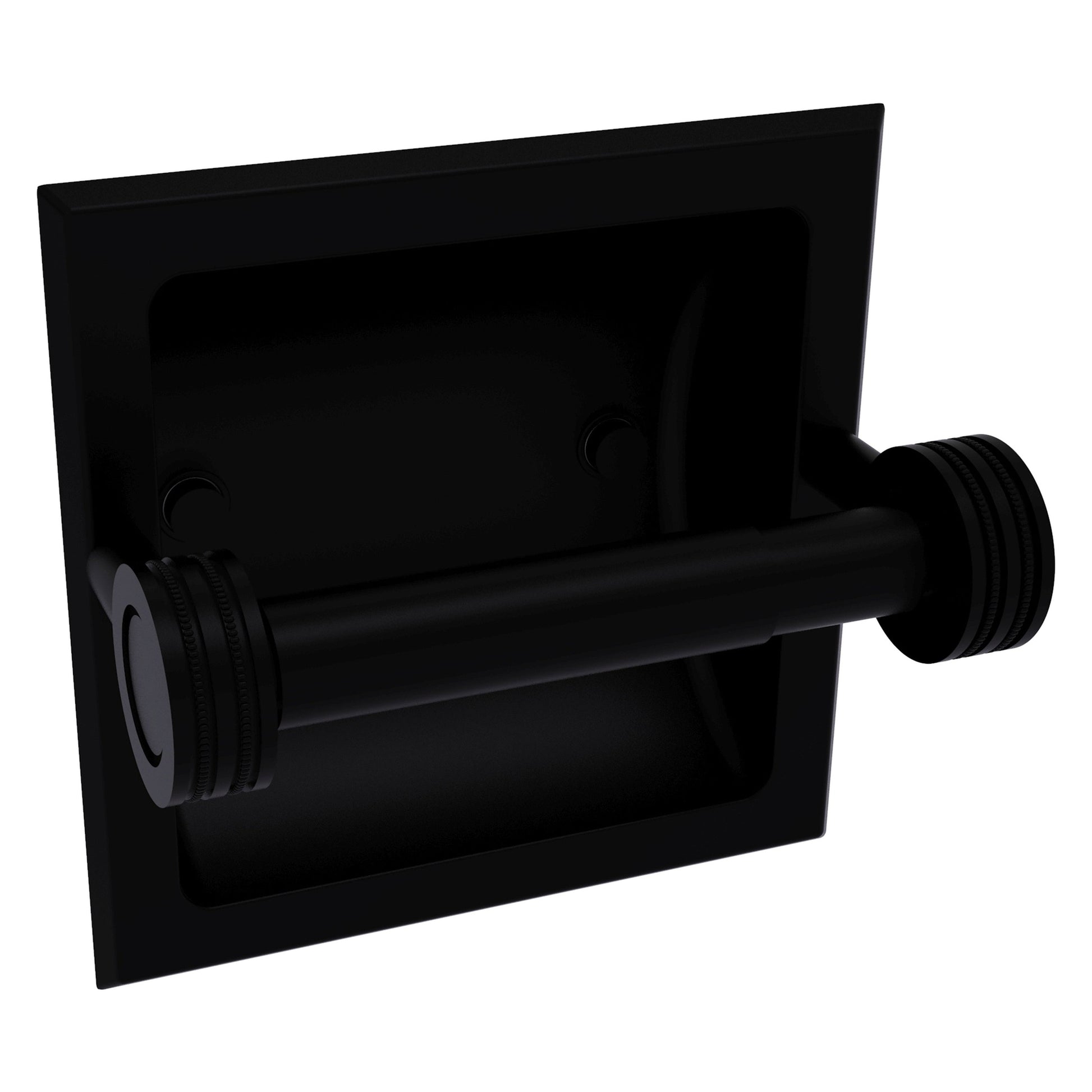 Allied Brass Skyline 2024-CD 6.3" x 6.1" Matte Black Solid Brass Recessed Toilet Tissue Holder With Dotted Accents