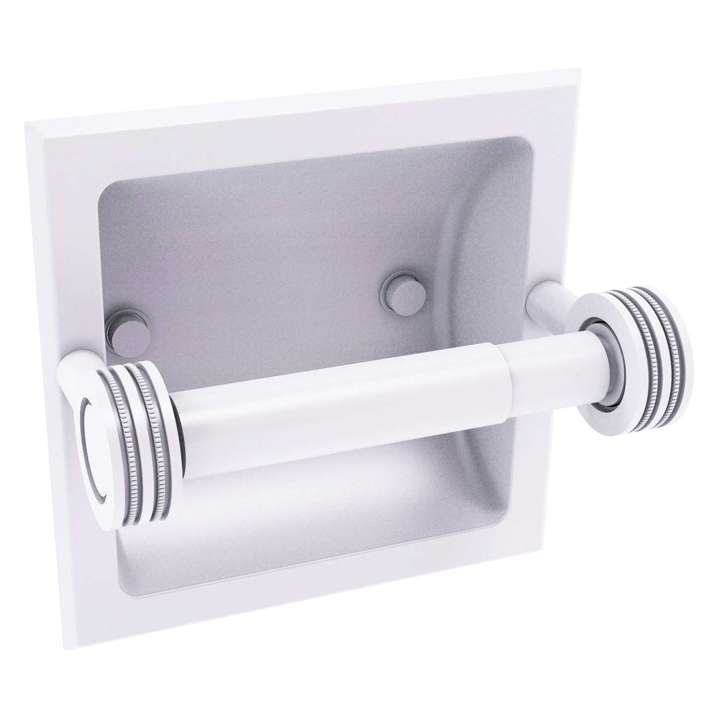 Allied Brass Skyline 2024-CD 6.3" x 6.1" Matte White Solid Brass Recessed Toilet Tissue Holder With Dotted Accents