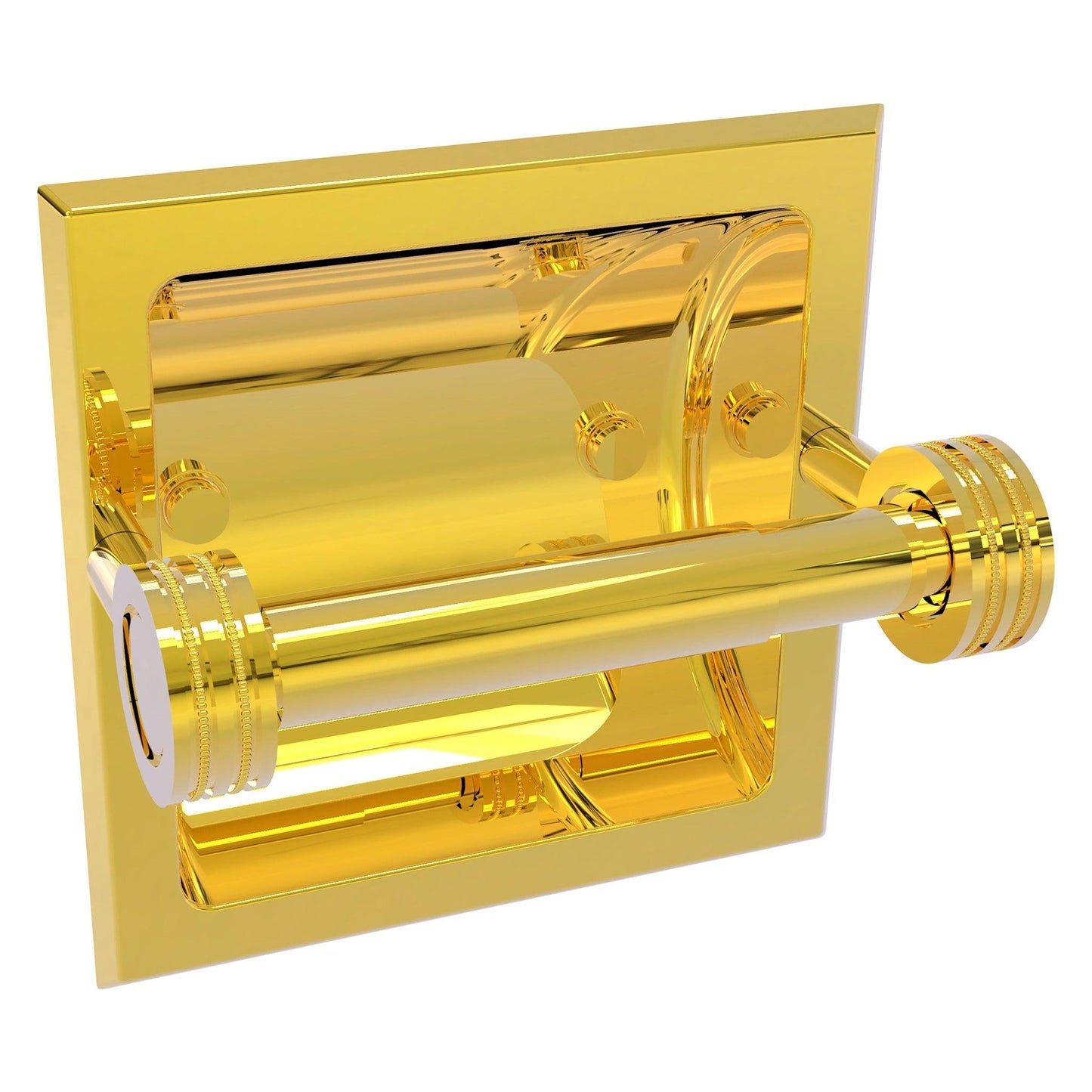 Allied Brass Skyline 2024-CD 6.3" x 6.1" Polished Brass Solid Brass Recessed Toilet Tissue Holder With Dotted Accents