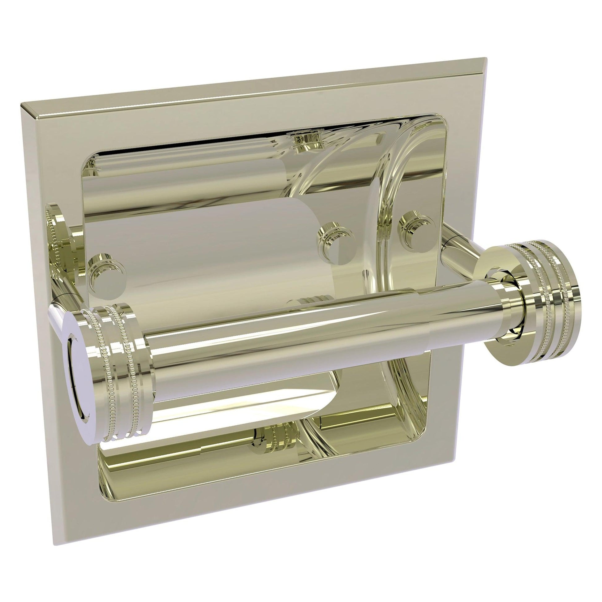Allied Brass Skyline 2024-CD 6.3" x 6.1" Polished Nickel Solid Brass Recessed Toilet Tissue Holder With Dotted Accents