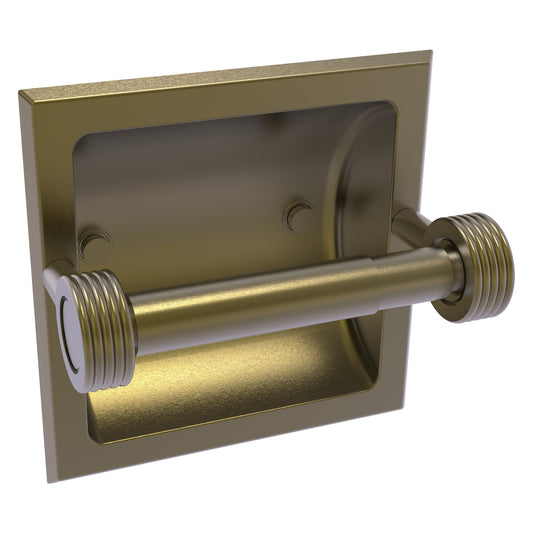 Allied Brass Skyline 2024-CG 6.3" x 6.1" Antique Brass Solid Brass Recessed Toilet Tissue Holder With Grooved Accents