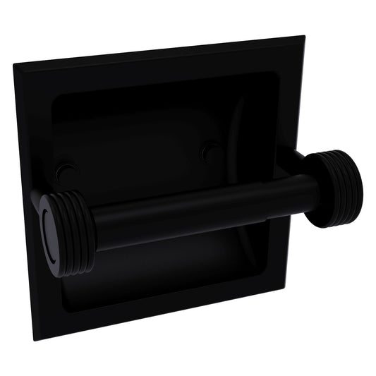 Allied Brass Skyline 2024-CG 6.3" x 6.1" Matte Black Solid Brass Recessed Toilet Tissue Holder With Grooved Accents
