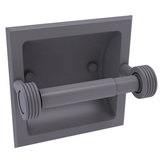 Allied Brass Skyline 2024-CG 6.3" x 6.1" Matte Gray Solid Brass Recessed Toilet Tissue Holder With Grooved Accents