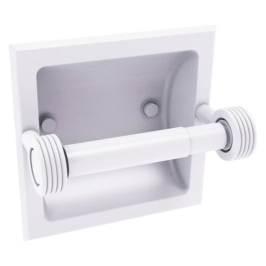 Allied Brass Skyline 2024-CG 6.3" x 6.1" Matte White Solid Brass Recessed Toilet Tissue Holder With Grooved Accents