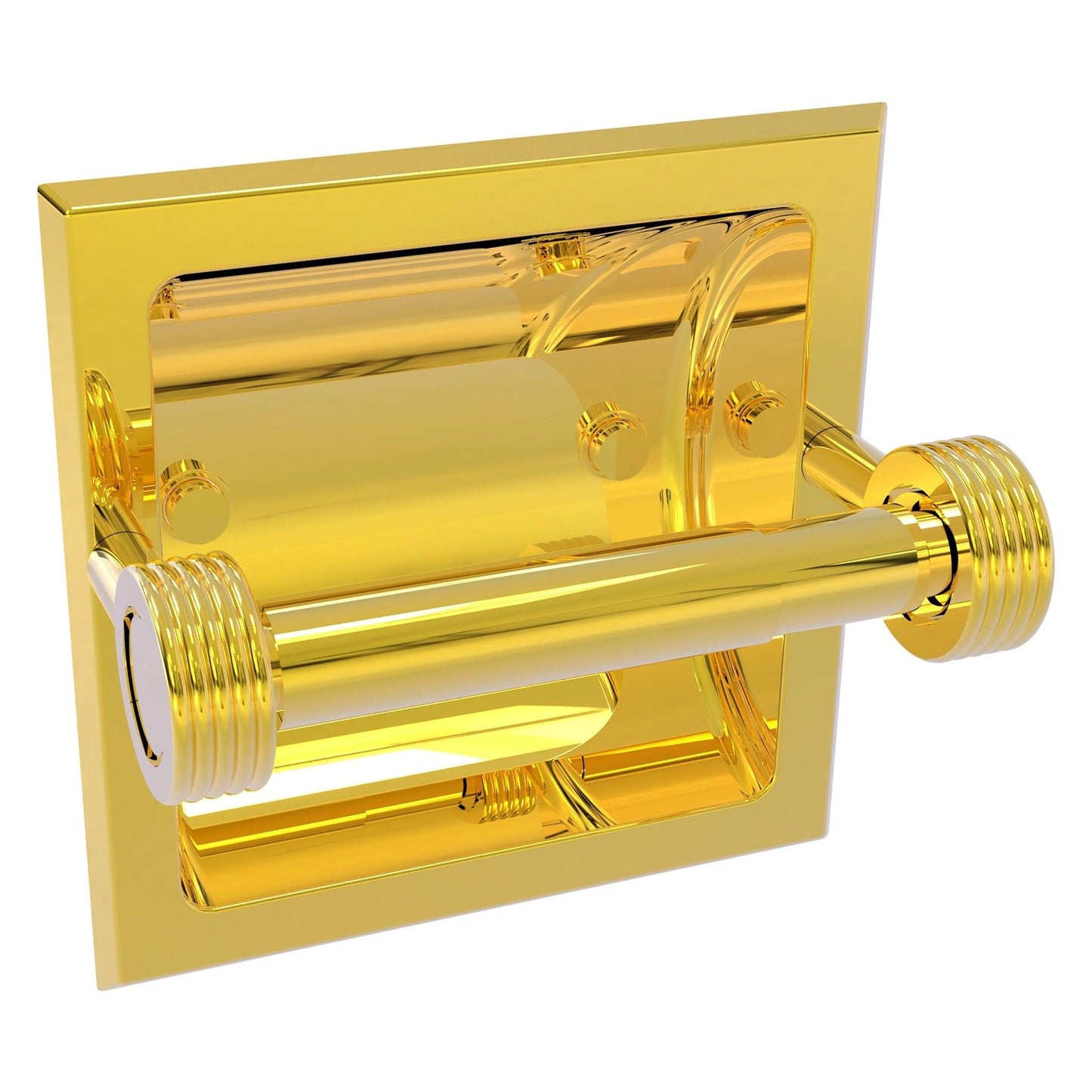 Allied Brass Skyline 2024-CG 6.3" x 6.1" Polished Brass Solid Brass Recessed Toilet Tissue Holder With Grooved Accents