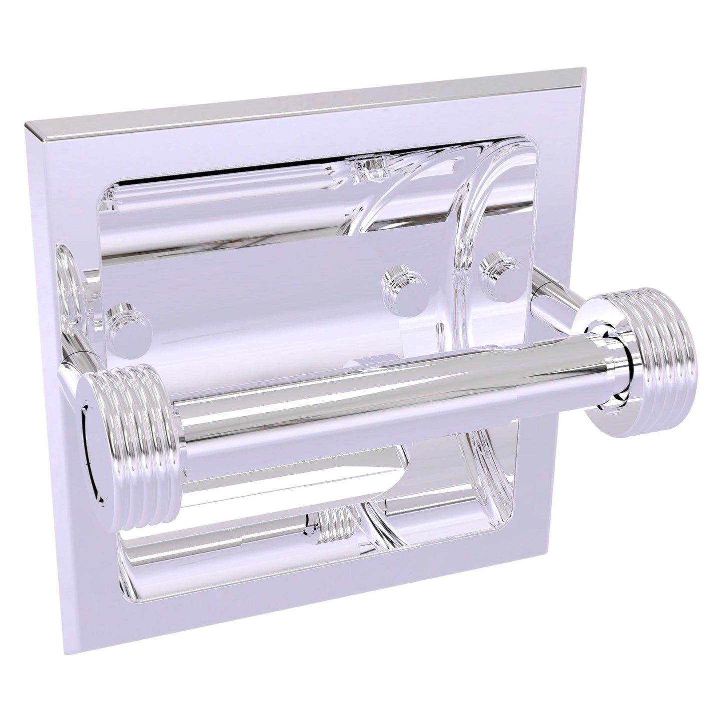 Allied Brass Skyline 2024-CG 6.3" x 6.1" Polished Chrome Solid Brass Recessed Toilet Tissue Holder With Grooved Accents