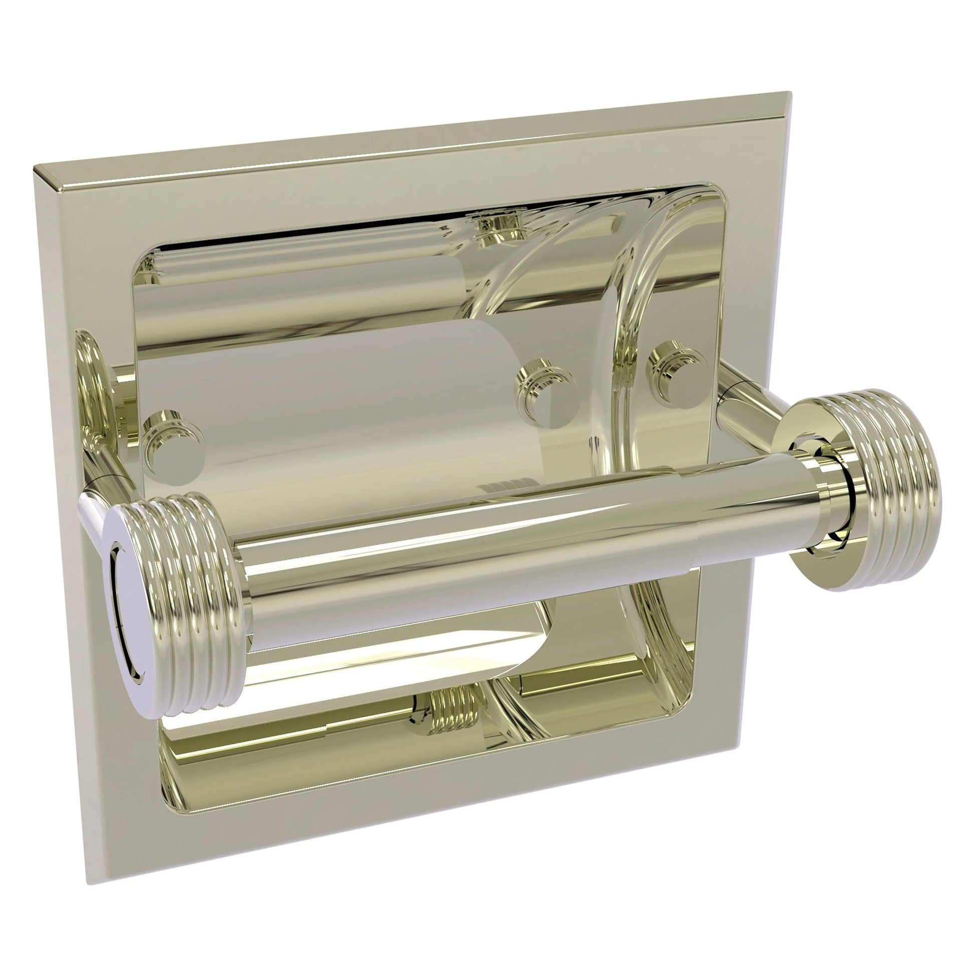 Allied Brass Skyline 2024-CG 6.3" x 6.1" Polished Nickel Solid Brass Recessed Toilet Tissue Holder With Grooved Accents