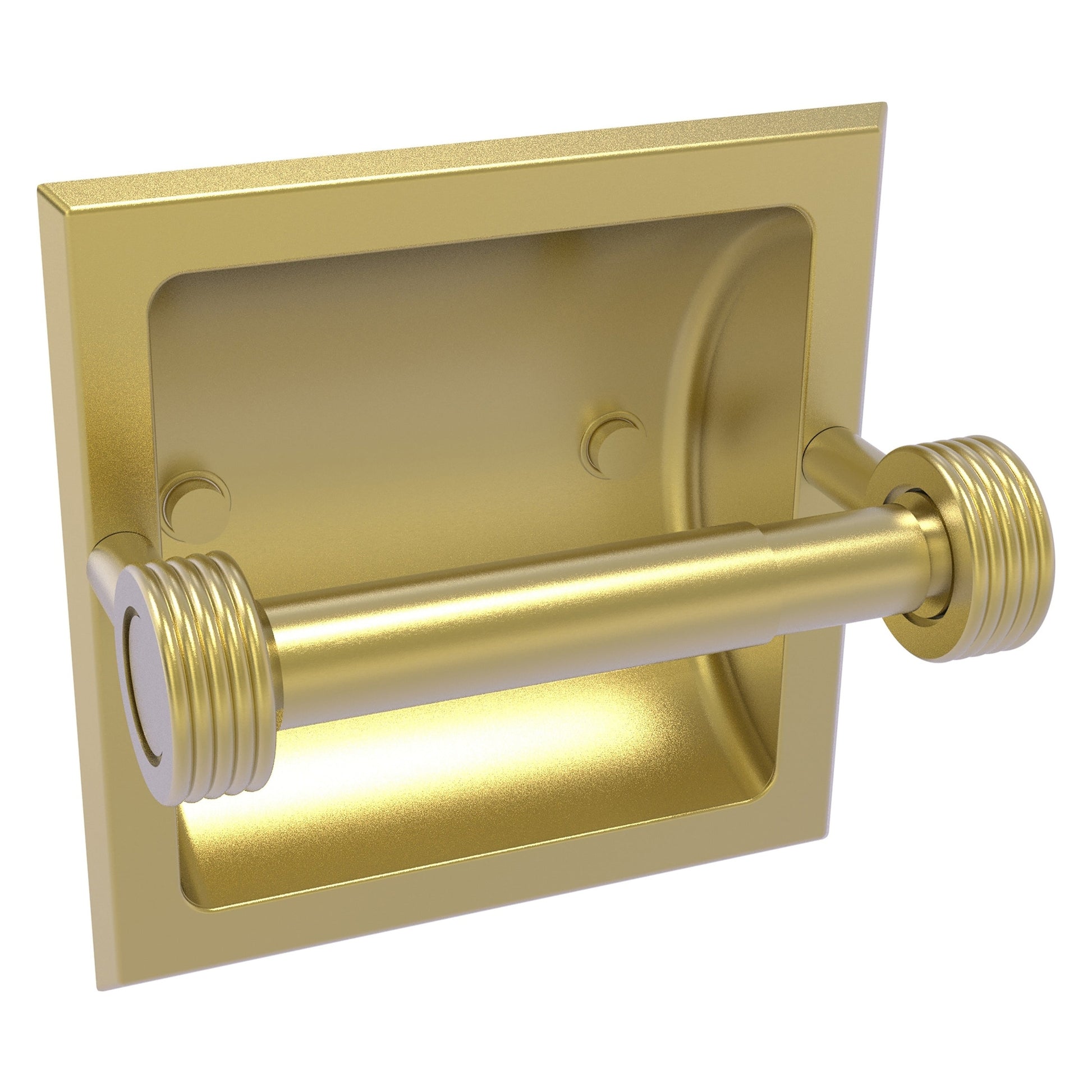 Allied Brass Skyline 2024-CG 6.3" x 6.1" Satin Brass Solid Brass Recessed Toilet Tissue Holder With Grooved Accents
