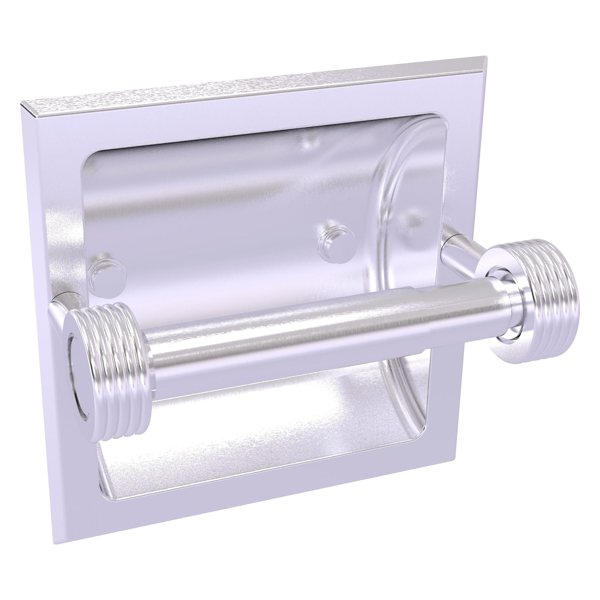 Allied Brass Skyline 2024-CG 6.3" x 6.1" Satin Chrome Solid Brass Recessed Toilet Tissue Holder With Grooved Accents