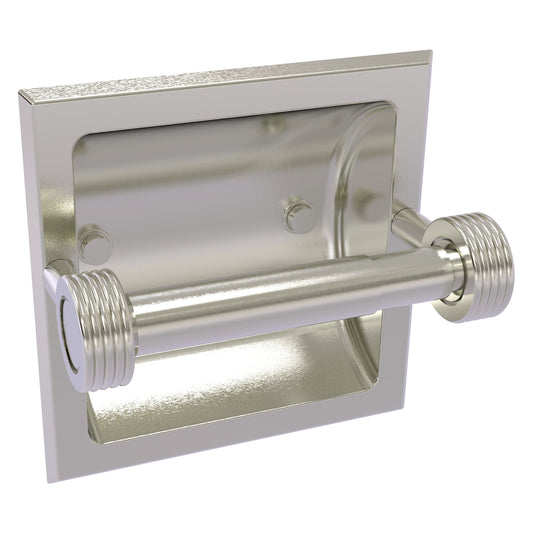 Allied Brass Skyline 2024-CG 6.3" x 6.1" Satin Nickel Solid Brass Recessed Toilet Tissue Holder With Grooved Accents