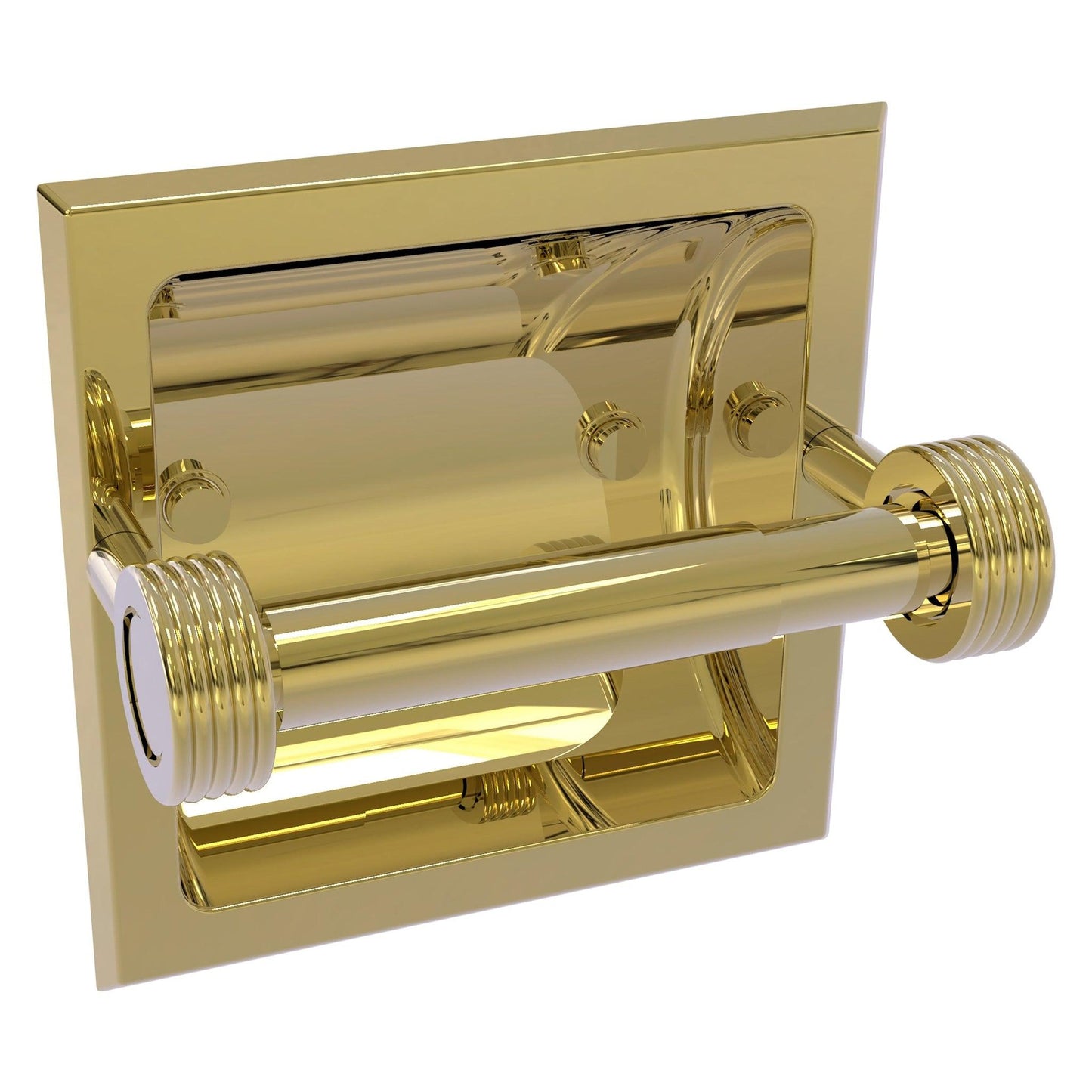 Allied Brass Skyline 2024-CG 6.3" x 6.1" Unlacquered Brass Solid Brass Recessed Toilet Tissue Holder With Grooved Accents