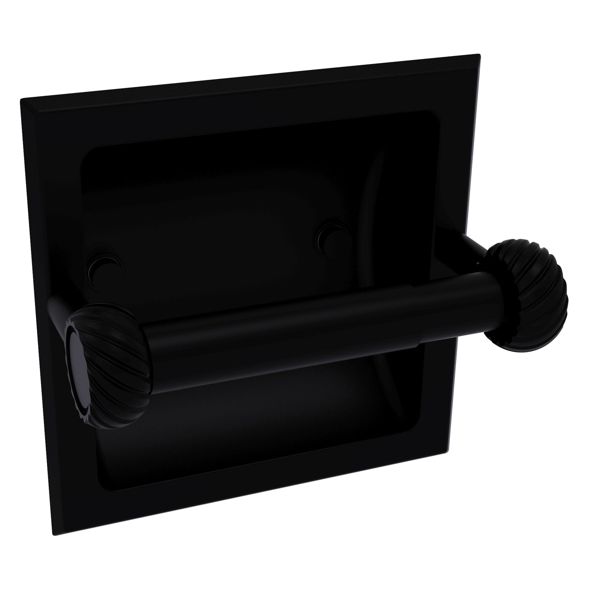 Allied Brass Skyline 2024-CT 6.3" x 6.1" Matte Black Solid Brass Recessed Toilet Tissue Holder With Twisted Accents