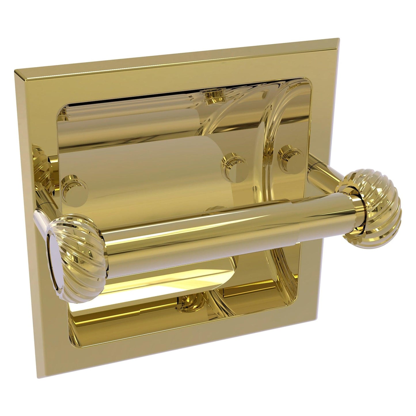 Allied Brass Skyline 2024-CT 6.3" x 6.1" Unlacquered Brass Solid Brass Recessed Toilet Tissue Holder With Twisted Accents