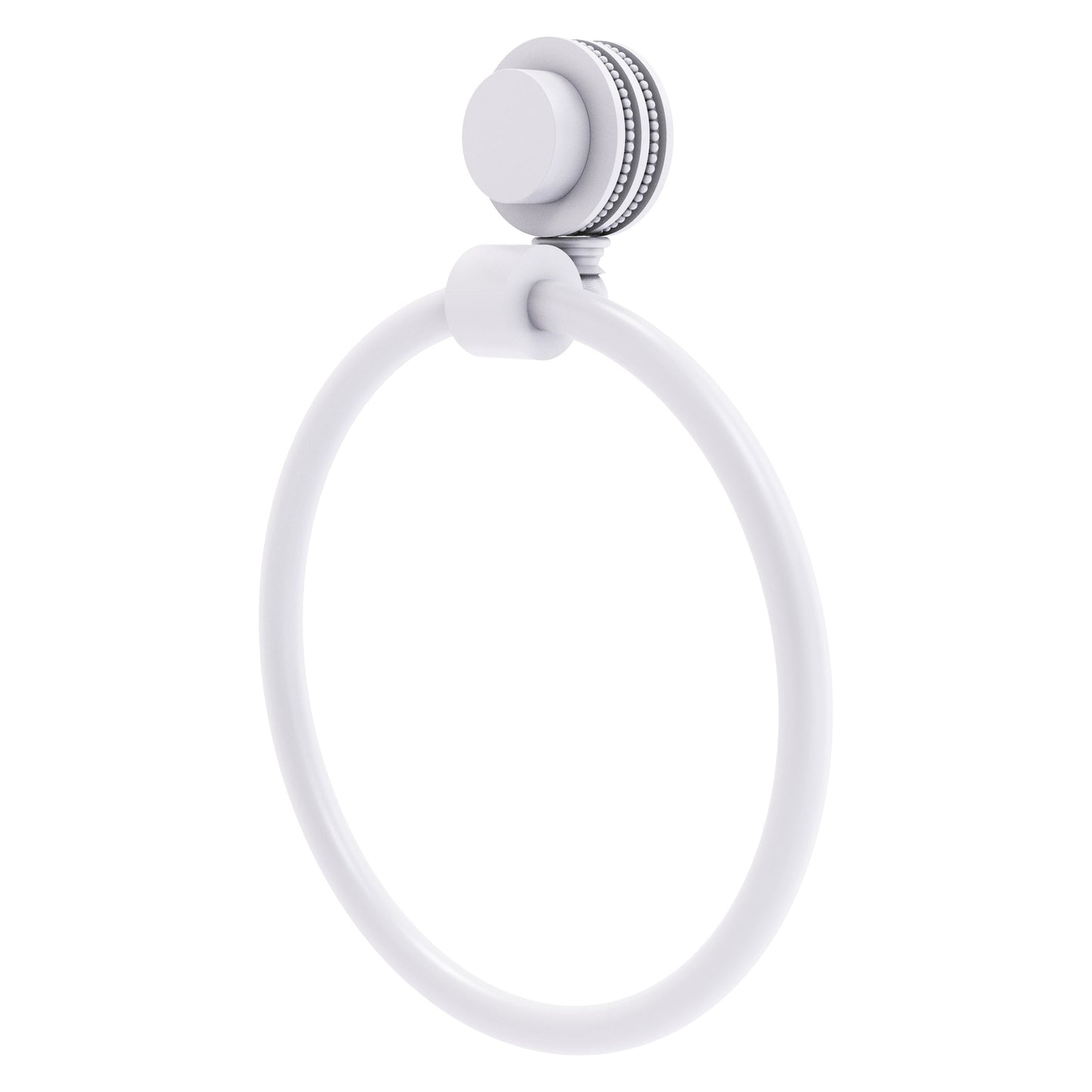 Allied Brass Venus 6" Matte White Solid Brass Towel Ring With Dotted Accent