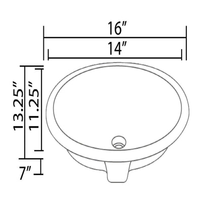 Allora USA 16" X 13.25" Vitreous China Biscuit Oval Undermount Sink With Overflow