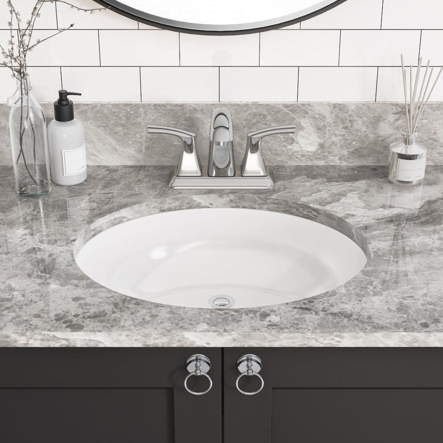 Allora USA 17.375" X 14.375" Vitreous China White Oval Porcelain Undermount Sink With Overflow