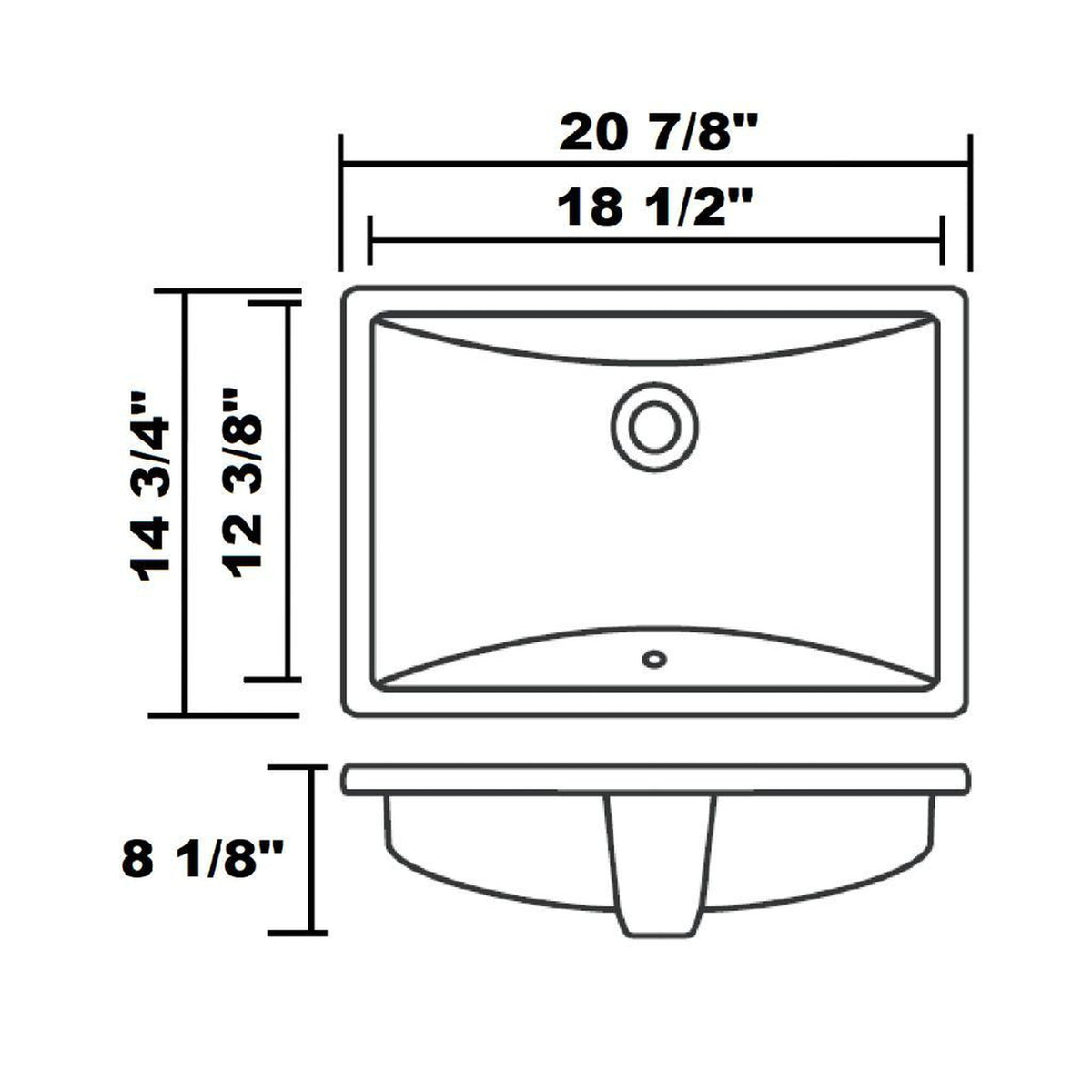 Allora USA 20.875" X 14.75" White Vitreous China Rectangular Porcelain Undermount Sink With Overflow
