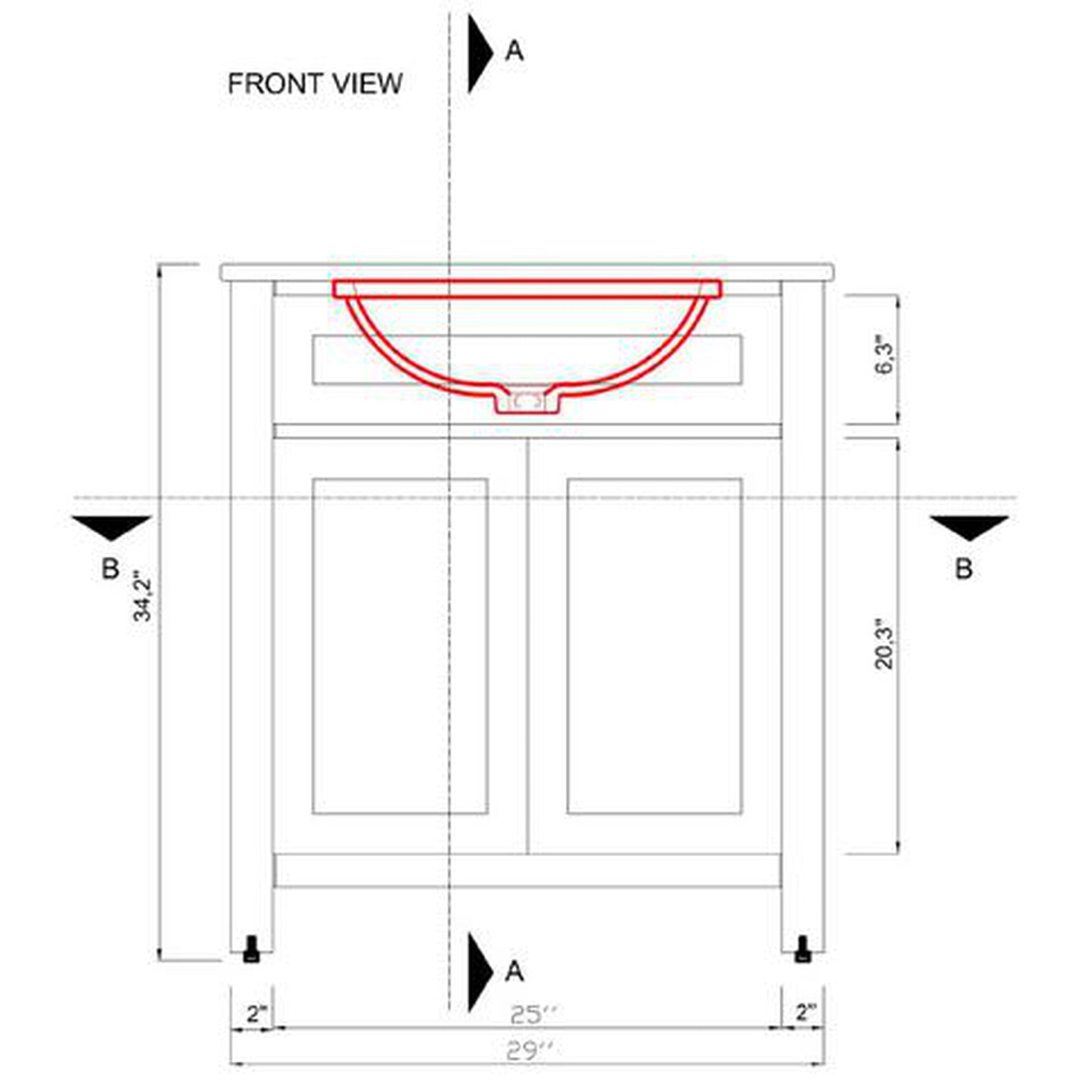 Alya Bath Norwalk 30" Single Espresso Freestanding Bathroom Vanity With Carrara Marble Top, Ceramic Sink and Wall Mounted Mirror