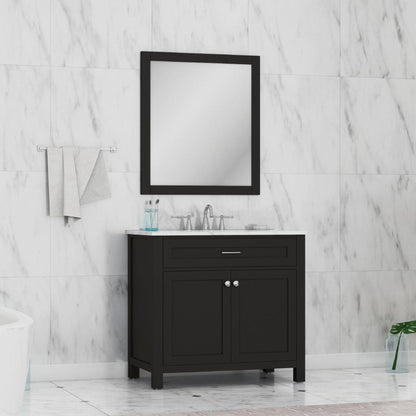 Alya Bath Norwalk 36" Single Espresso Freestanding Bathroom Vanity With Carrara Marble Top, Ceramic Sink and Wall Mounted Mirror