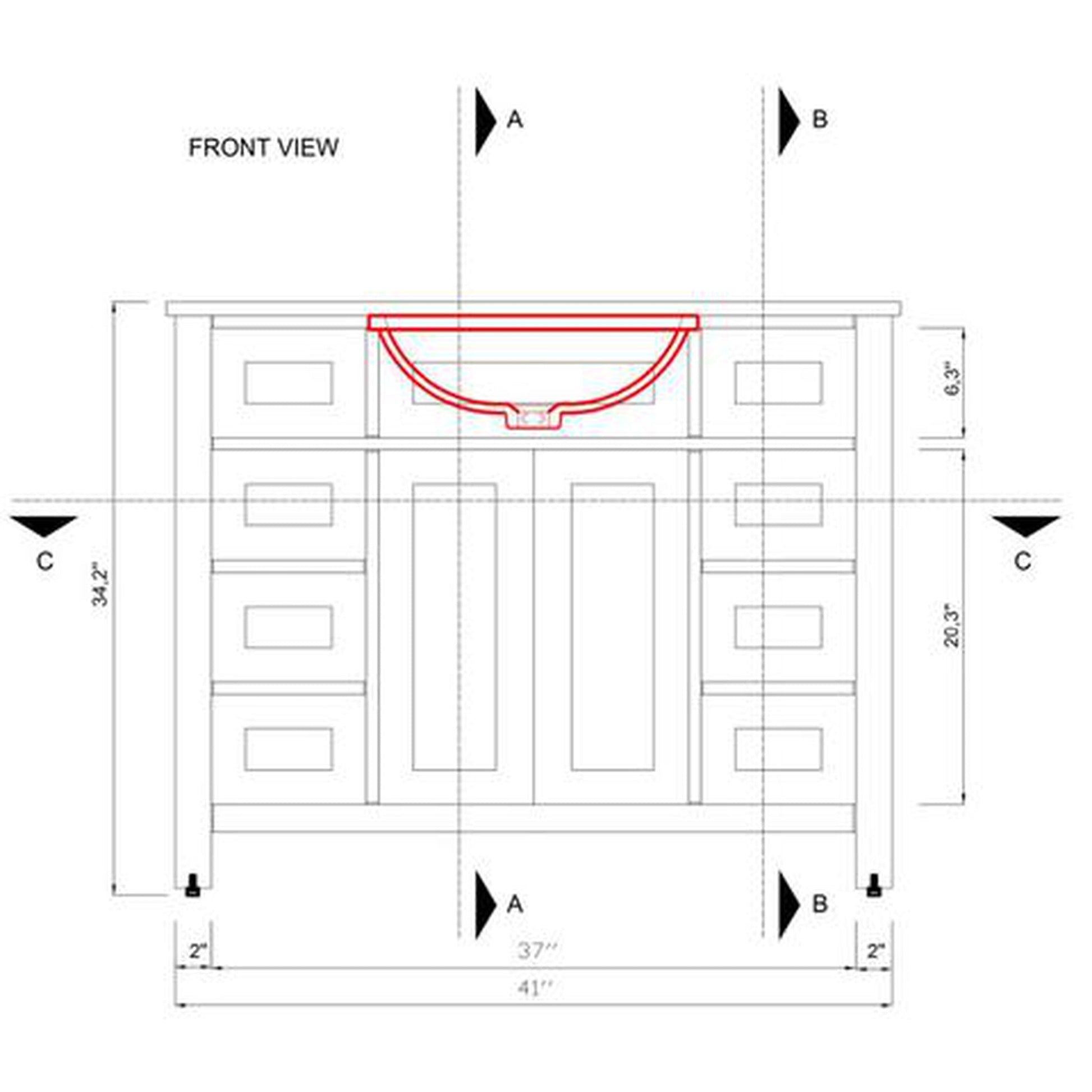 Alya Bath Norwalk 42" Single Espresso Freestanding Bathroom Vanity With Carrara Marble Top, Ceramic Sink and Wall Mounted Mirror