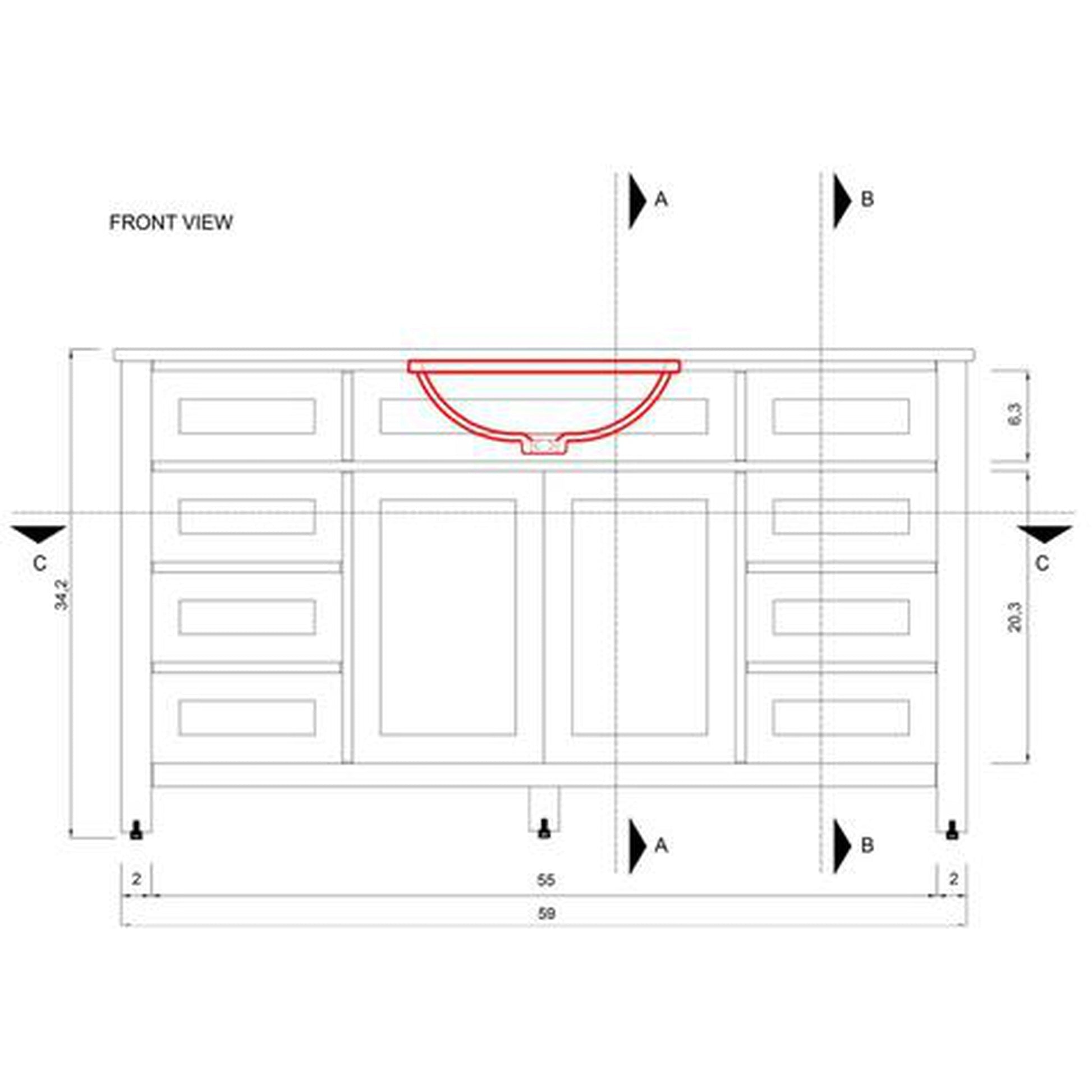 Alya Bath Norwalk 60" Double Espresso Freestanding Bathroom Vanity With Carrara Marble Top, Ceramic Sinks and Two Mirrors