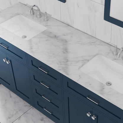 Alya Bath Norwalk 72" Double Blue Freestanding Bathroom Vanity With Carrara Marble Top, Ceramic Sink and Two Mirrors