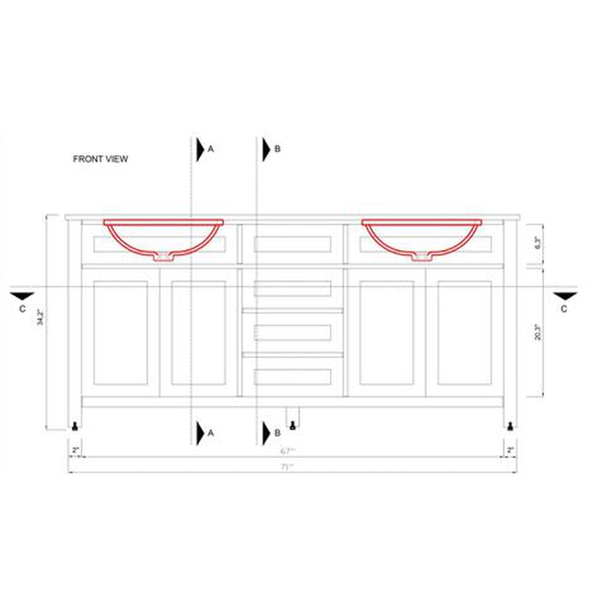 Alya Bath Norwalk 72" Double Blue Freestanding Bathroom Vanity With Carrara Marble Top, Ceramic Sink and Two Mirrors