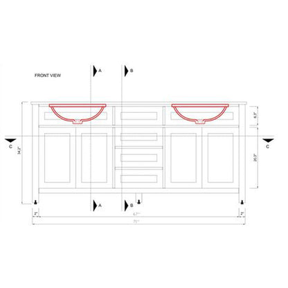 Alya Bath Norwalk 72" Double Blue Freestanding Bathroom Vanity With Carrara Marble Top, Ceramic Sink and Two Mirrors