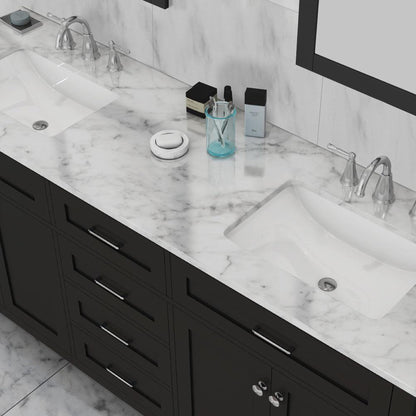 Alya Bath Norwalk 72" Double Espresso Freestanding Bathroom Vanity With Carrara Marble Top, Ceramic Sink and Two Mirrors