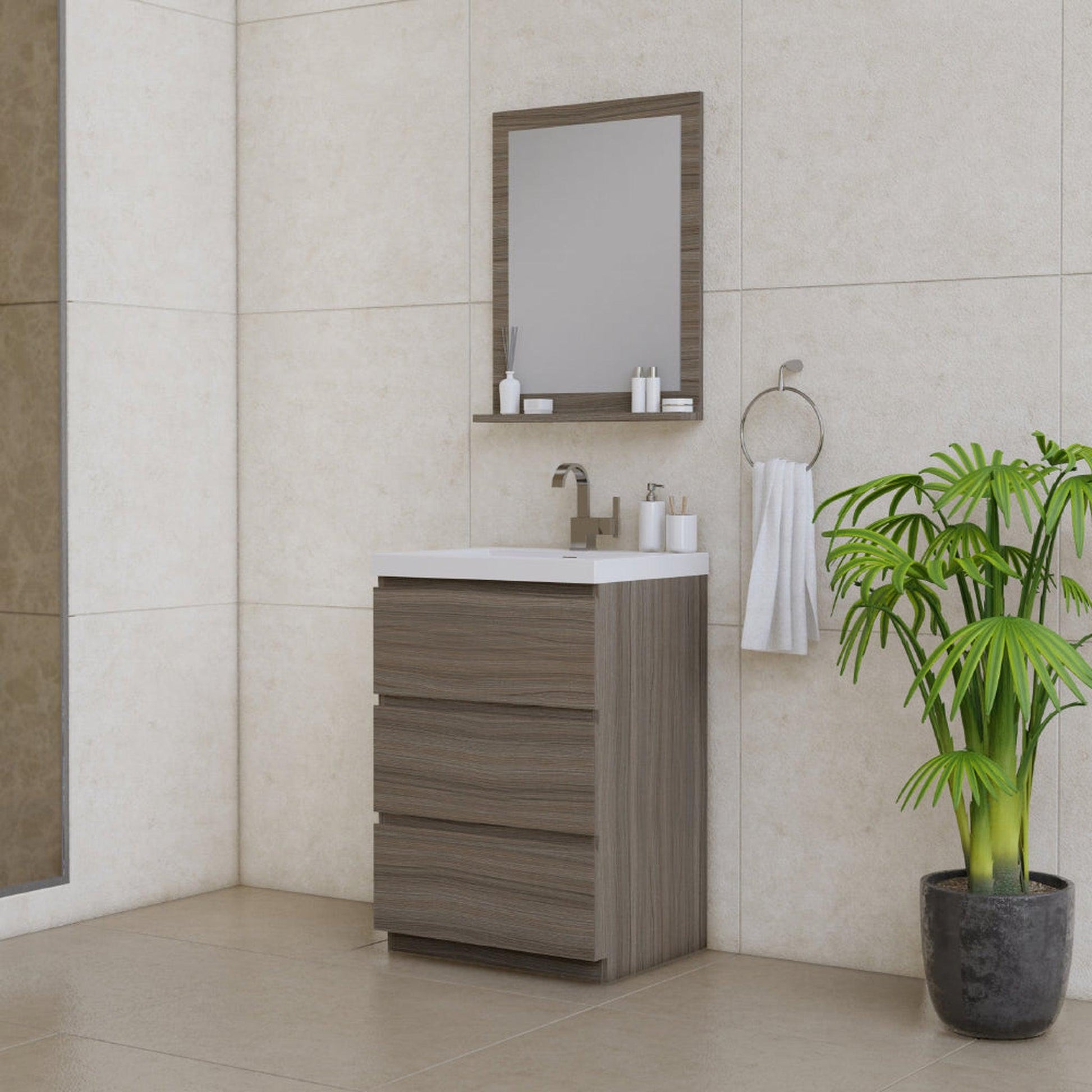 Alya Bath Paterno 24" Single Gray Modern Freestanding Bathroom Vanity With Acrylic Top and Integrated Sink