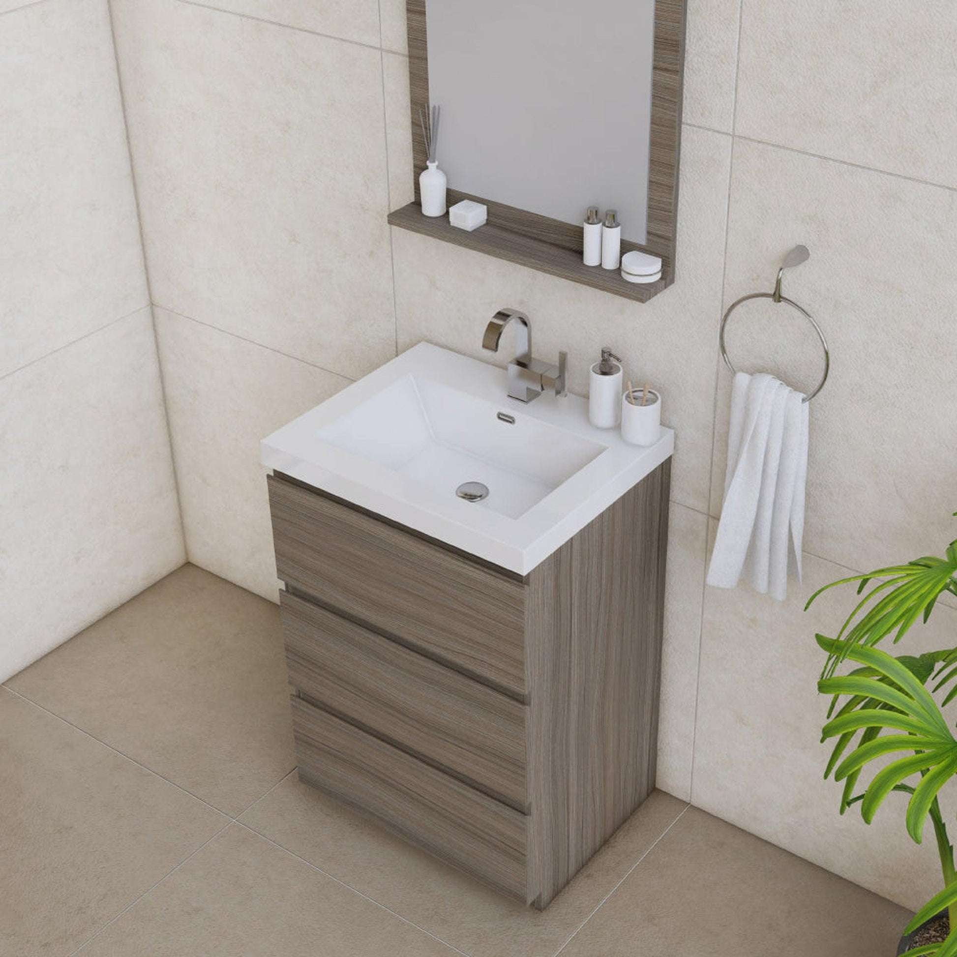 Alya Bath Paterno 24" Single Gray Modern Freestanding Bathroom Vanity With Acrylic Top and Integrated Sink