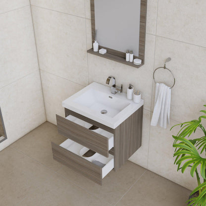 Alya Bath Paterno 24" Single Gray Modern Wall Mounted Bathroom Vanity With Acrylic Top and Integrated Sink