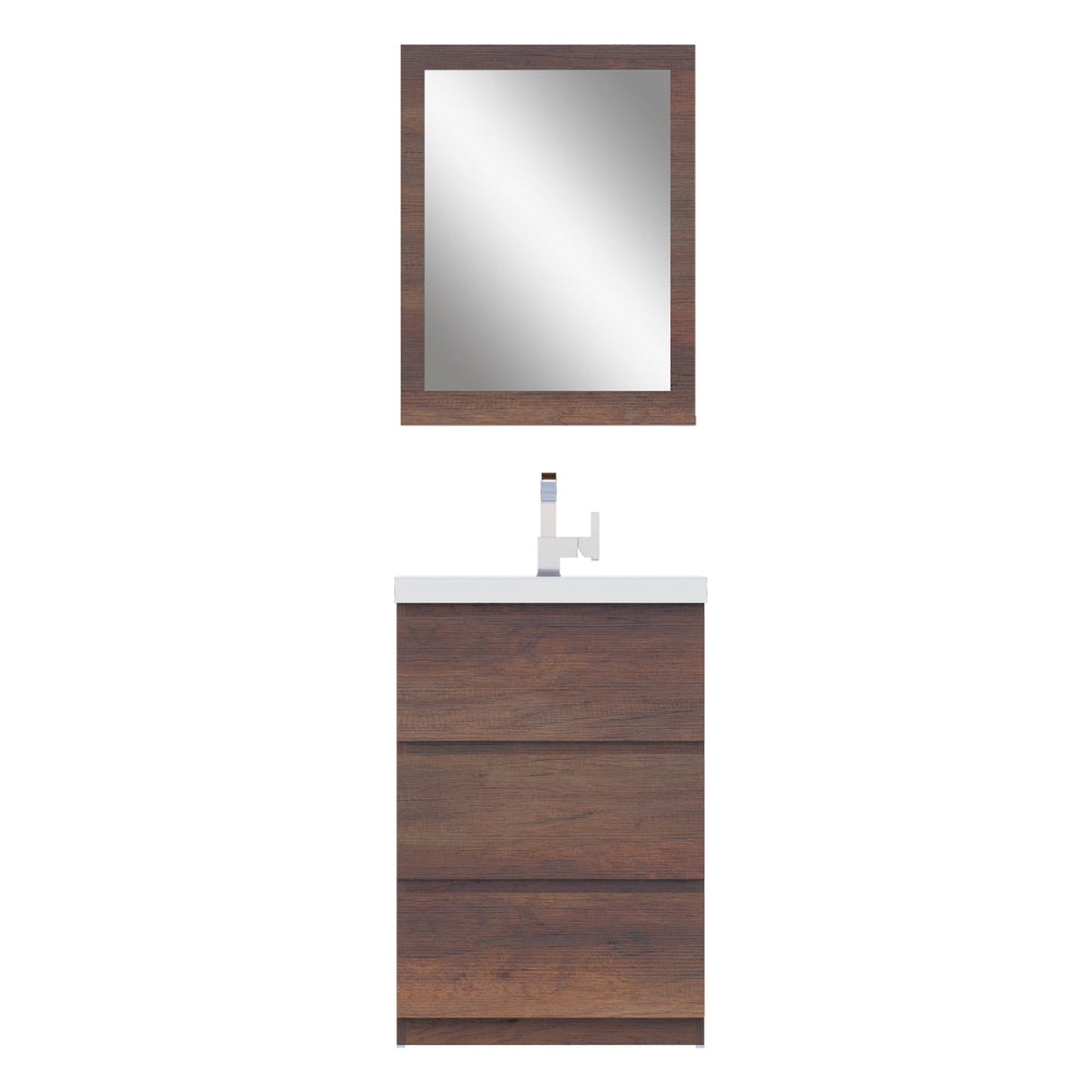 Alya Bath Paterno 24" Single Rosewood Modern Freestanding Bathroom Vanity With Acrylic Top and Integrated Sink