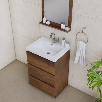 Alya Bath Paterno 24" Single Rosewood Modern Freestanding Bathroom Vanity With Acrylic Top and Integrated Sink