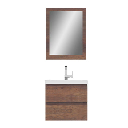 Alya Bath Paterno 24" Single Rosewood Modern Wall Mounted Bathroom Vanity With Acrylic Top and Integrated Sink