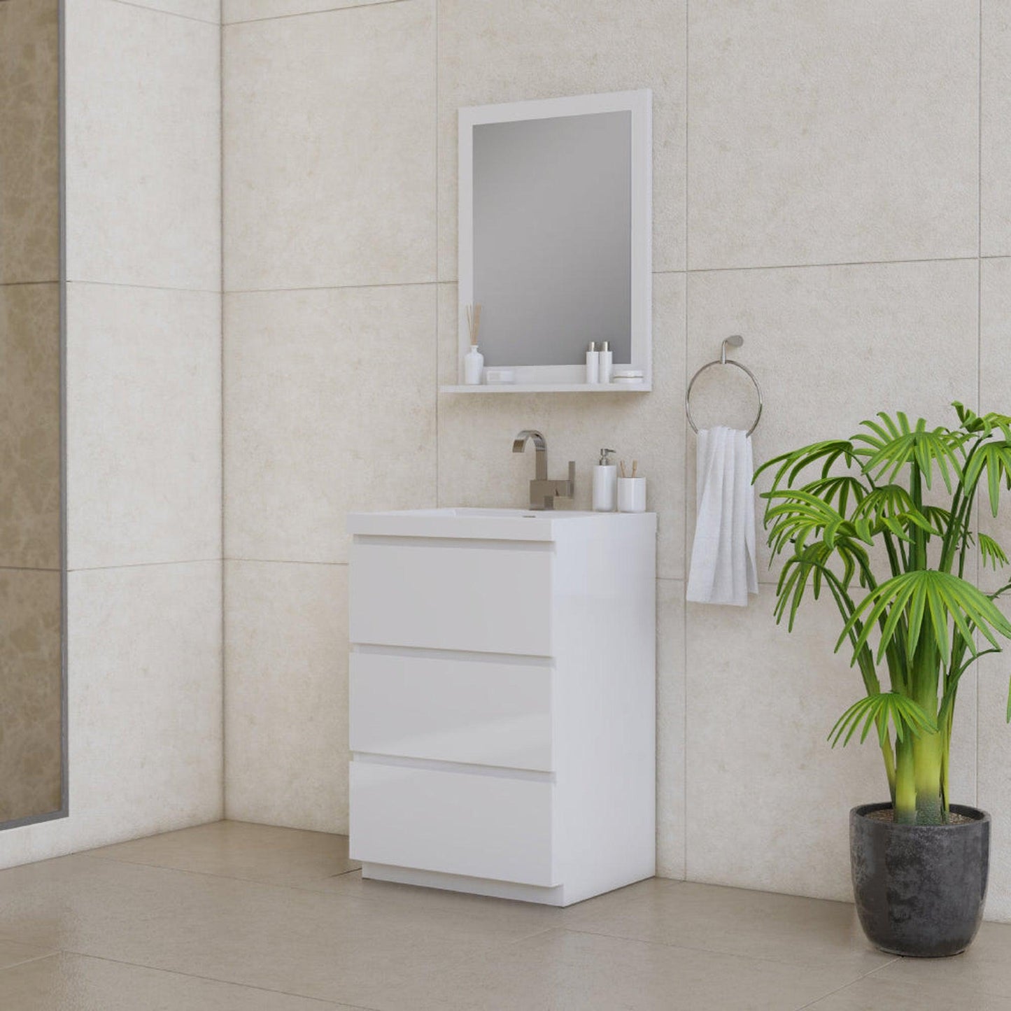 Alya Bath Paterno 24" Single White Modern Freestanding Bathroom Vanity With Acrylic Top and Integrated Sink