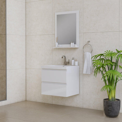 Alya Bath Paterno 24" Single White Modern Wall Mounted Bathroom Vanity With Acrylic Top and Integrated Sink