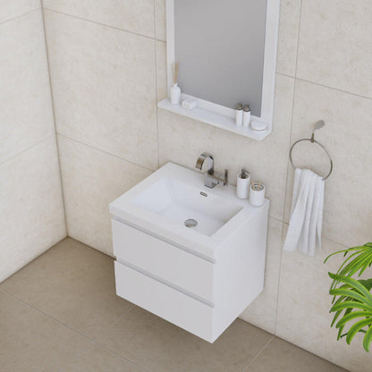 Alya Bath Paterno 24" Single White Modern Wall Mounted Bathroom Vanity With Acrylic Top and Integrated Sink