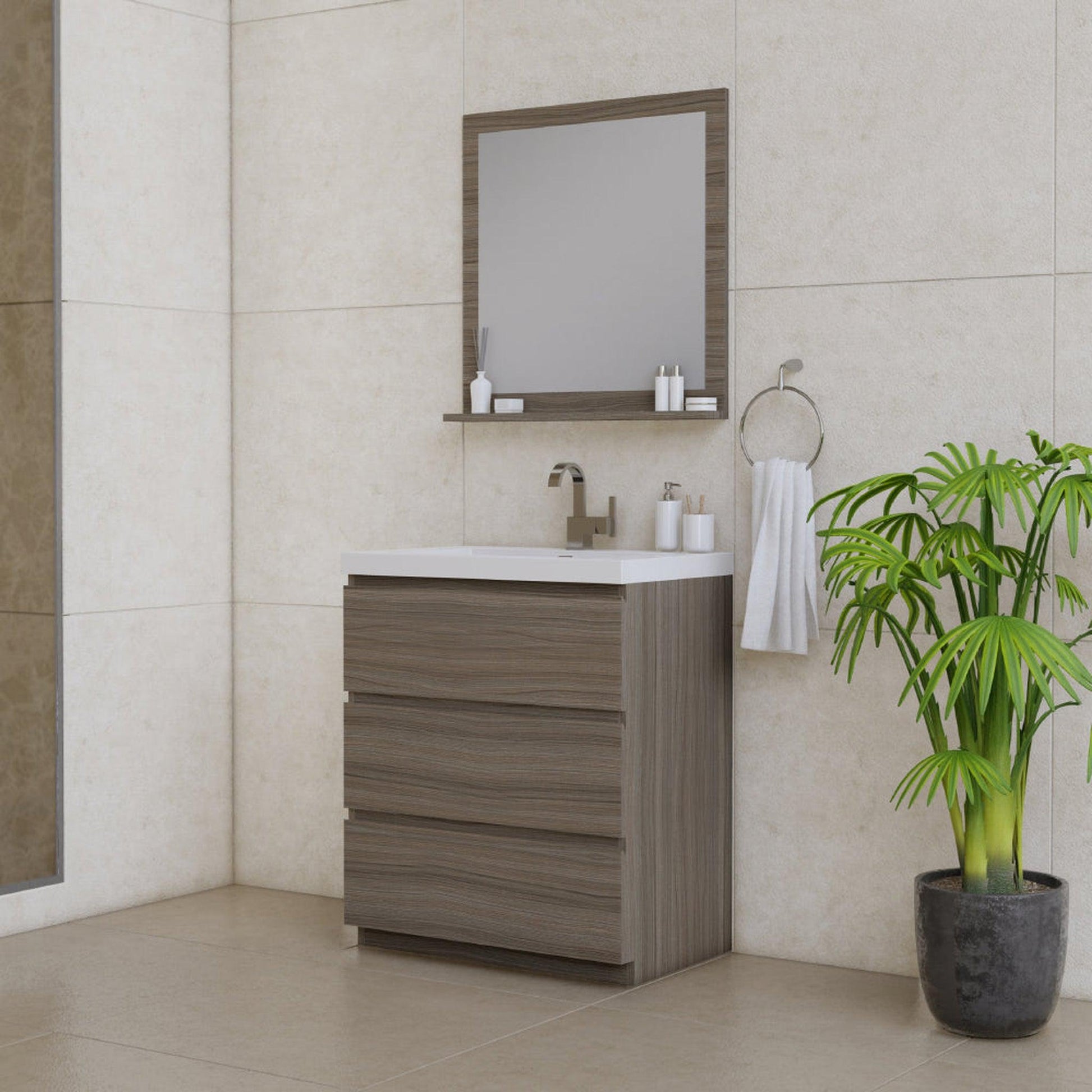 Alya Bath Paterno 30" Single Gray Modern Freestanding Single Bathroom Vanity With Acrylic Top and Integrated Sink