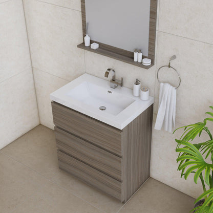 Alya Bath Paterno 30" Single Gray Modern Freestanding Single Bathroom Vanity With Acrylic Top and Integrated Sink