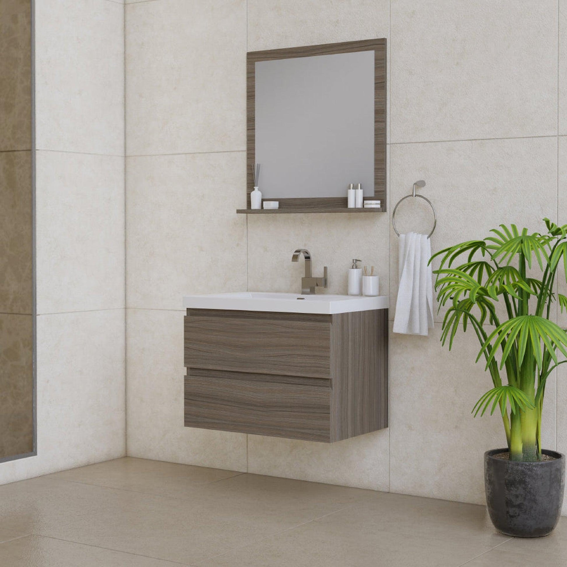 Alya Bath Paterno 30" Single Gray Wall Mounted Bathroom Vanity With Acrylic Top and Integrated Sink