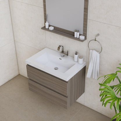 Alya Bath Paterno 30" Single Gray Wall Mounted Bathroom Vanity With Acrylic Top and Integrated Sink