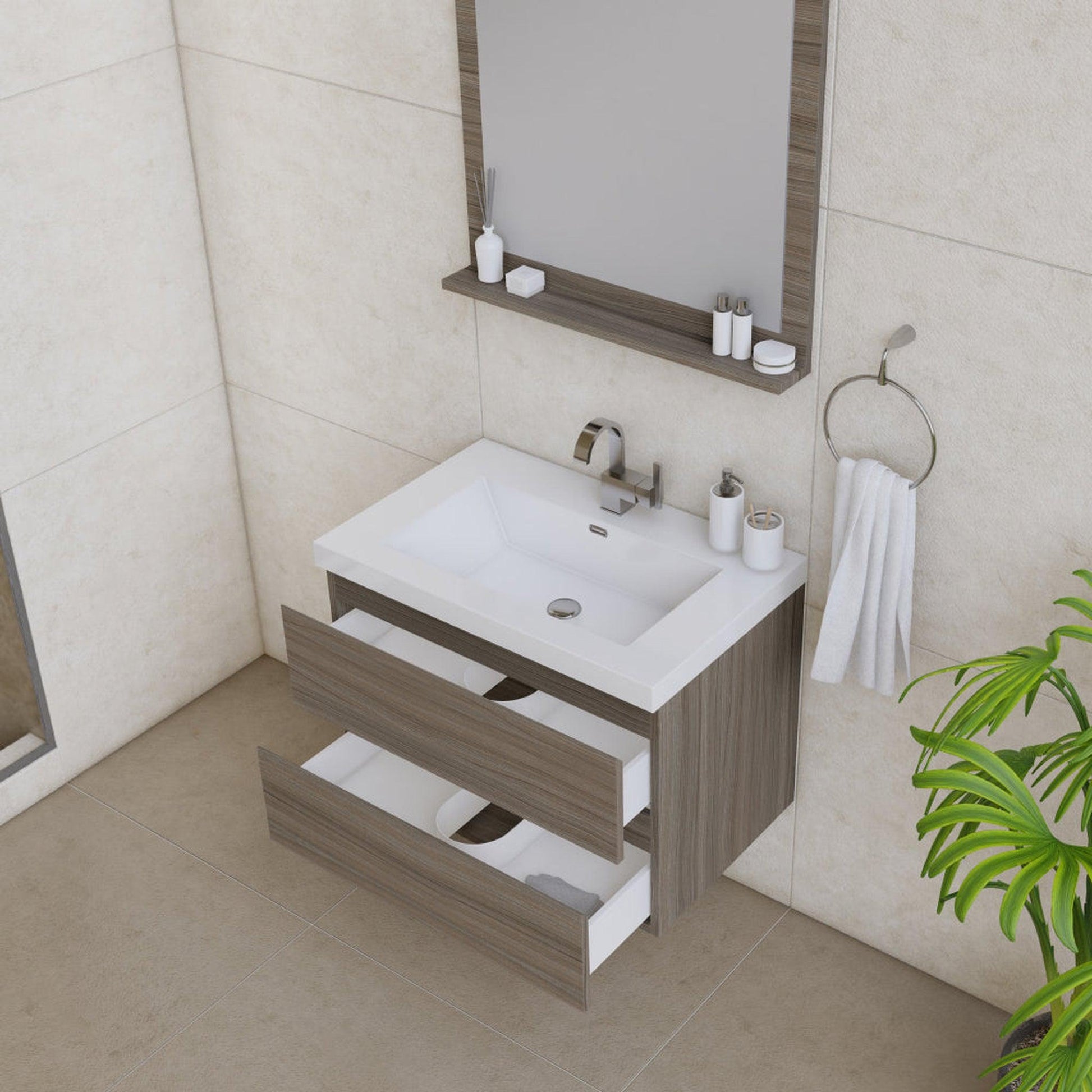 Alya Bath Paterno 30" Single Gray Wall Mounted Bathroom Vanity With Acrylic Top and Integrated Sink