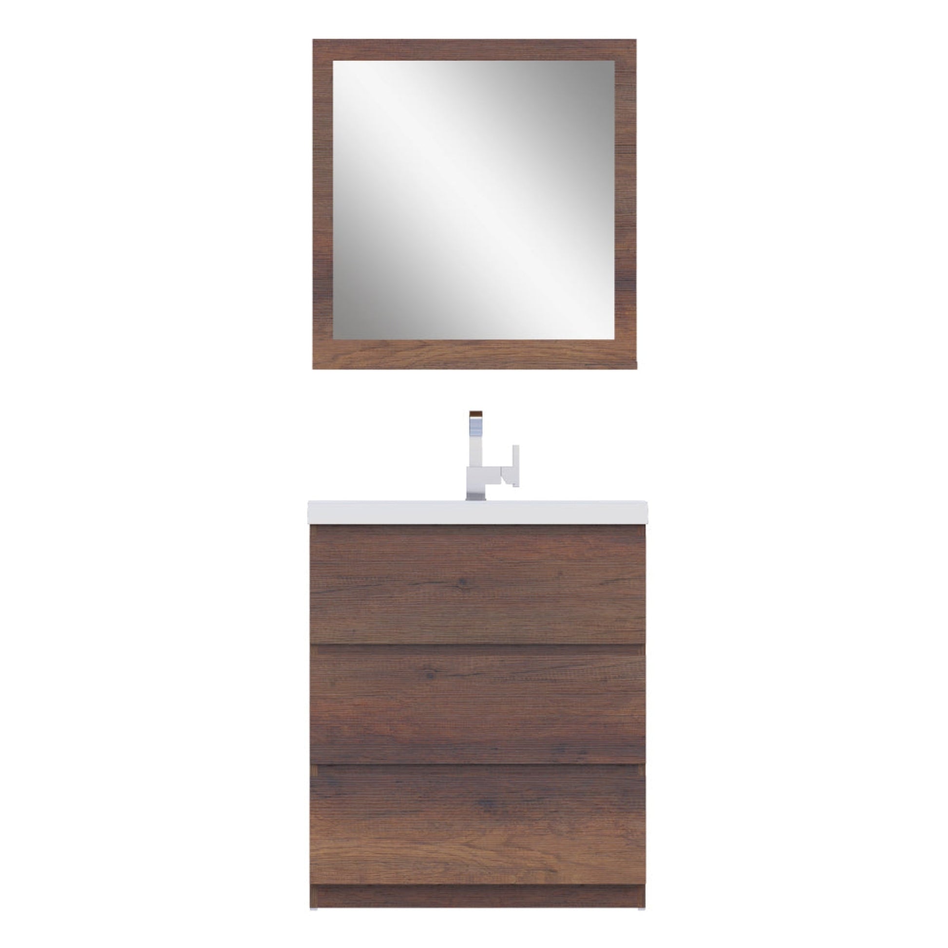 Alya Bath Paterno 30" Single Rosewood Modern Freestanding Bathroom Vanity With Acrylic Top and Integrated Sink