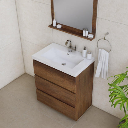 Alya Bath Paterno 30" Single Rosewood Modern Freestanding Bathroom Vanity With Acrylic Top and Integrated Sink