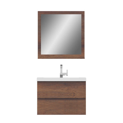 Alya Bath Paterno 30" Single Rosewood Modern Wall Mounted Bathroom Vanity With Acrylic Top and Integrated Sink