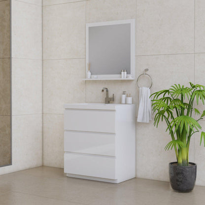 Alya Bath Paterno 30" Single White Modern Freestanding Bathroom Vanity With Acrylic Top and Integrated Sink