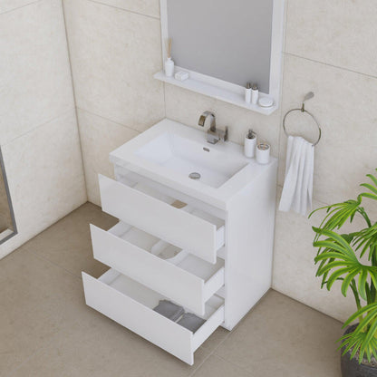 Alya Bath Paterno 30" Single White Modern Freestanding Bathroom Vanity With Acrylic Top and Integrated Sink